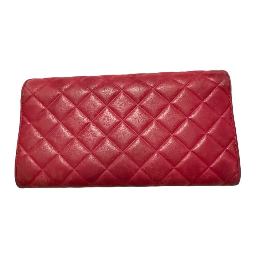 Chanel Red Leather Quilted Continental Wallet